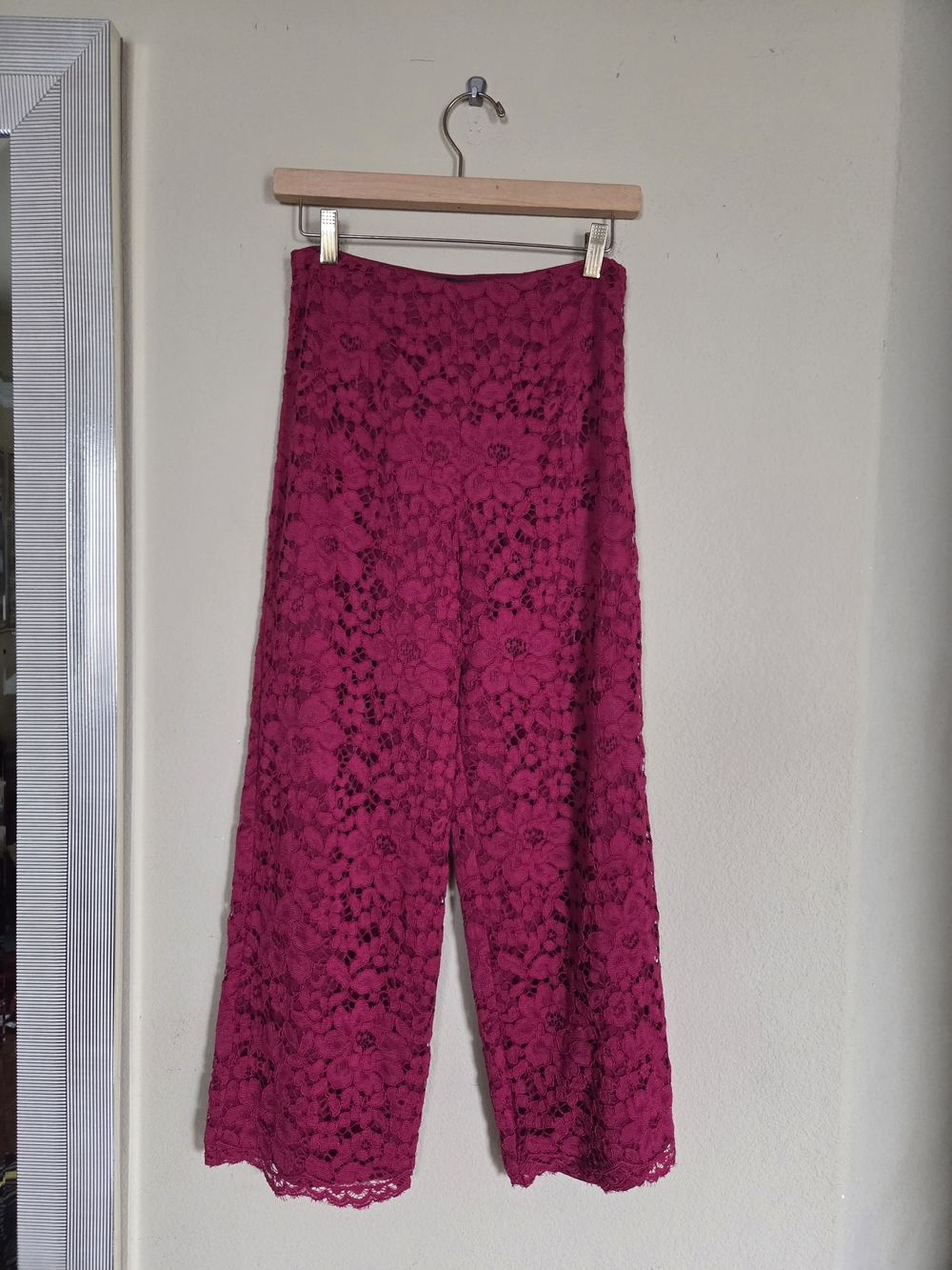 Marciano Fuchsia Floral Lace Wide-Leg Pants